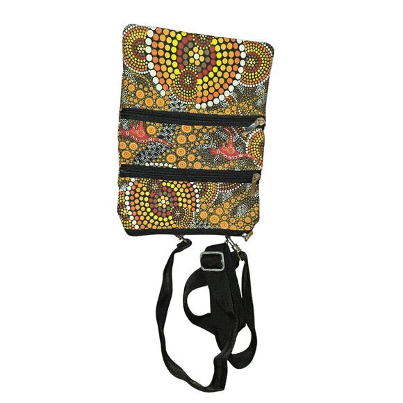 Bunabiri Australia Aboriginal Art 3 Zip Cross-Body Bag Colours of the Land - Picture 1 of 8